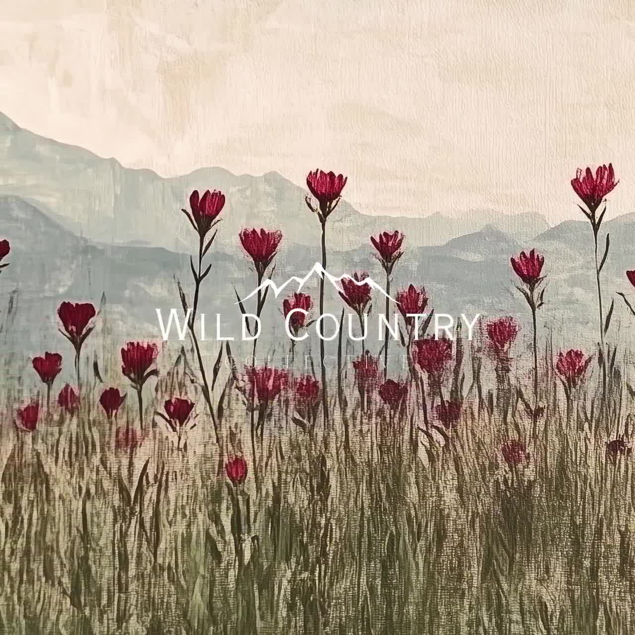 素朴な赤い花の絵画、キャンバスに描かれたヴィンテージの野花の